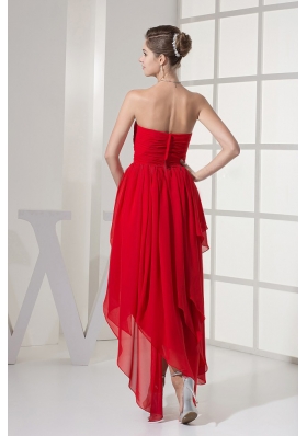 High Low Red Asymmetrical Chiffon Prom Dress Beaded