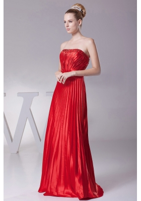 Pleated Red Strapless Floor-length Prom Dress Customized