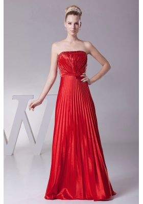 Pleated Red Strapless Floor-length Prom Dress Customized