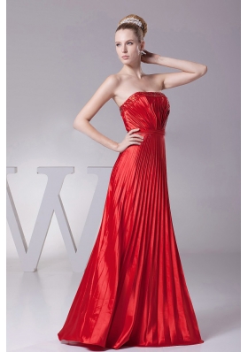 Pleated Red Strapless Floor-length Prom Dress Customized