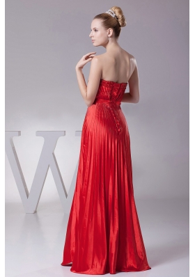 Pleated Red Strapless Floor-length Prom Dress Customized