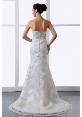 Mermaid Embroidery Lace Brush Train Bridal Dress