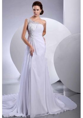 One Shoulder Chiffon Bridal Dresses Court Train