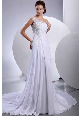 One Shoulder Chiffon Bridal Dresses Court Train