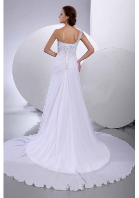 One Shoulder Chiffon Bridal Dresses Court Train