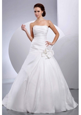 Handmade Flower Brides dresses Taffeta Court Train A-Line