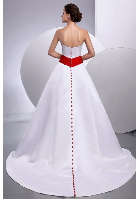 Red Belt Wedding Gowns Dresses Court Train Satin