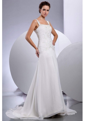 Straps Embroidery Bridal Gowns Ruched Princess Chiffon