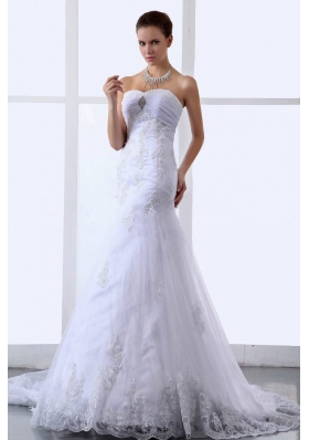 Mermaid Appliques Sweetheart Tulle Wedding Dresses Ruched