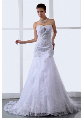 Mermaid Appliques Sweetheart Tulle Wedding Dresses Ruched