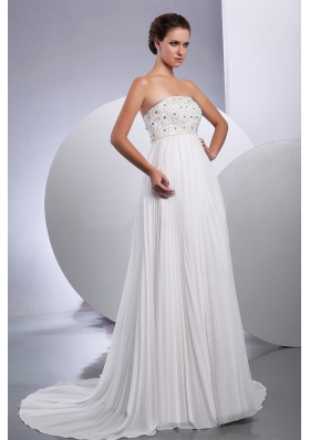 Pleated Beaded Empire Wedding Dresses Chiffon Strapless