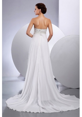 Pleated Beaded Empire Wedding Dresses Chiffon Strapless