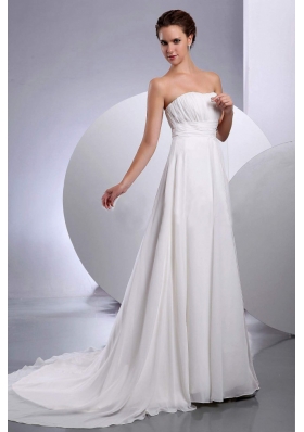 Chiffon Ruched Court Train Wedding Dress Strapless