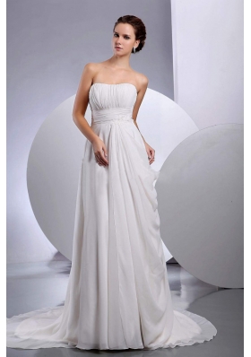 Chiffon Ruched Court Train Wedding Dress Strapless