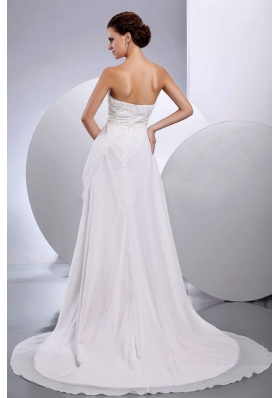 Chiffon Ruched Court Train Wedding Dress Strapless