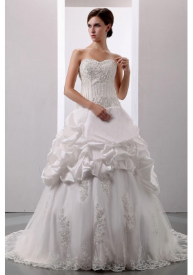 Pick-ups Sweetheart Court Train Bridal Dress Taffeta