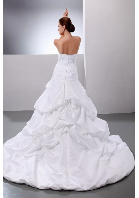 Pick-ups Appliques A-Line Taffeta Strapless Wedding Dress