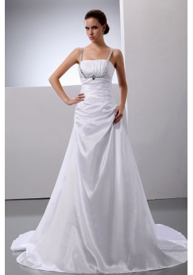 Spaghetti Straps Wedding Gown Dress Taffeta Beading