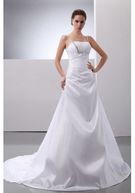 Spaghetti Straps Wedding Gown Dress Taffeta Beading