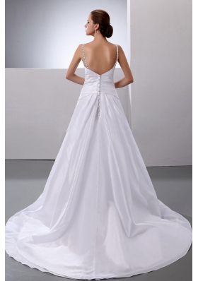 Spaghetti Straps Wedding Gown Dress Taffeta Beading