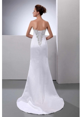 Beading Sweep Train Satin Column Wedding Dress