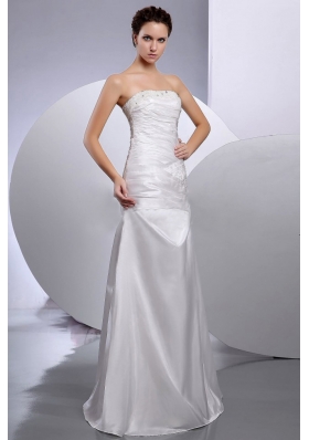 Taffeta Column Strapless Beaded Floor-length Wedding Dresses