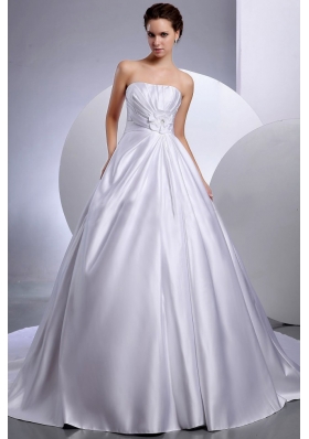 Chapel Train Wedding Gown Dresses Satin Strapless