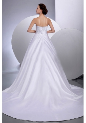 Chapel Train Wedding Gown Dresses Satin Strapless