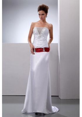 Column Strapless Wedding Dress Sweep Train Satin