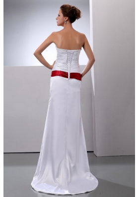 Column Strapless Wedding Dress Sweep Train Satin