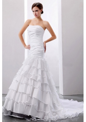 Mermaid Layered Ruffles Wedding Dresses Ruched Strapless