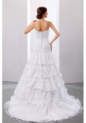 Mermaid Layered Ruffles Wedding Dresses Ruched Strapless