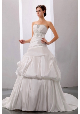 Beading A-Line Strapless Wedding Bridal Dress Taffeta