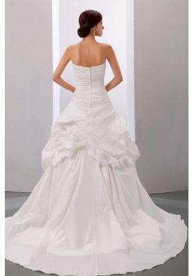 Beading A-Line Strapless Wedding Bridal Dress Taffeta