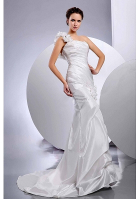 Mermaid One Shoulder Handmade Flower Wedding Dress Layered