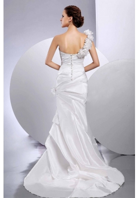 Mermaid One Shoulder Handmade Flower Wedding Dress Layered