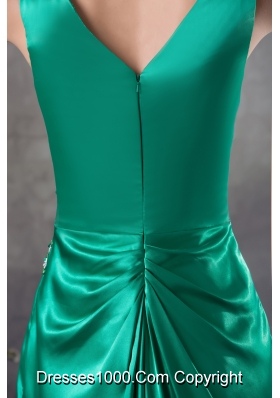 2013 Beading V-neck Green long Column Prom Dress