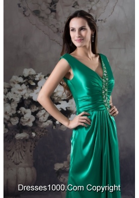 2013 Beading V-neck Green long Column Prom Dress