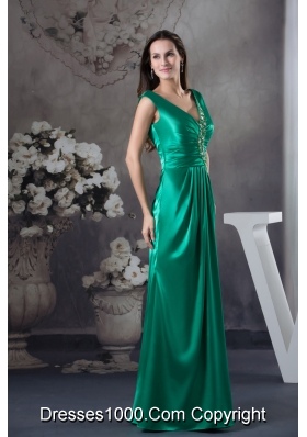 2013 Beading V-neck Green long Column Prom Dress