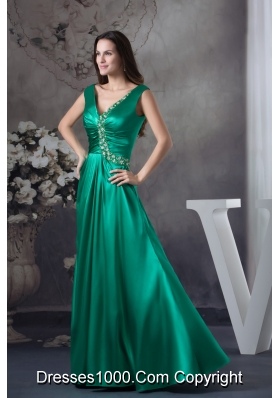 2013 Beading V-neck Green long Column Prom Dress