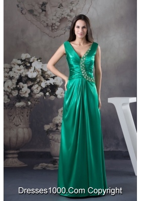 2013 Beading V-neck Green long Column Prom Dress