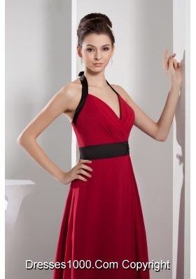 2013 Simple Column Halter Sash Long Red Prom Dress