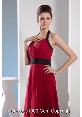 2013 Simple Column Halter Sash Long Red Prom Dress