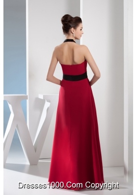 2013 Simple Column Halter Sash Long Red Prom Dress