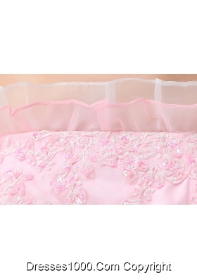 A-line Baby Pink Strapless Ruffles Lace Sash Prom Dress