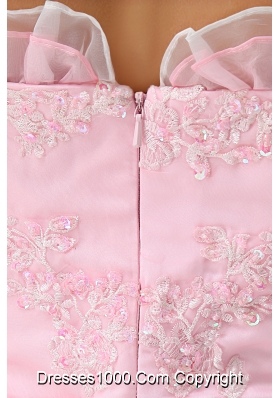 A-line Baby Pink Strapless Ruffles Lace Sash Prom Dress