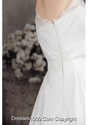 A-line One Shoulder Ruching Lace Court Train Wedding Dress