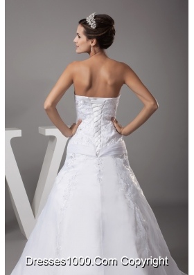 A-line Strapless Court Train Appliques Wedding Dress