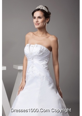 A-line Strapless Court Train Appliques Wedding Dress