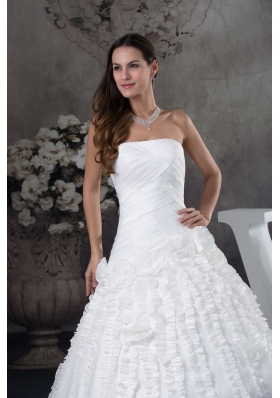 A-line Wedding Dress With Ruching Strapless Court Train